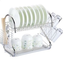 Multi-Function 2-Tier Stainless Steel Dish Drying Rack Kitchen Storage Silver - £27.83 GBP