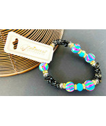 BRACELET: Double-stretch elastic DURO DIPPED MULTI COLORED BEAD W/BLACK ... - £2.35 GBP