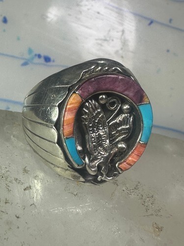 Navajo ring Horseshoe eagle turquoise spiny oyster size 11 sterling silver men Item image 7