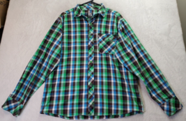 enyce Shirt Men Large Green Blue Brown Plaid Flannel Cotton Collared Button Down - £14.85 GBP