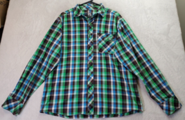 enyce Shirt Men Large Green Blue Brown Plaid Flannel Cotton Collared Button Down - $18.88