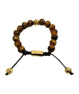 Brown Beaded BOHO Bracelet Gold Tone Tiger&#39;s Eye Adjustable Macrame NIB - $11.87