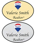 1 GOLD, SILVER OR WHITE RE/MAX REALTY PERSONALIZED NAME BADGES W/ PIN FA... - $349.61 MXN