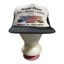 Vintage Trucker Hat Snapback Morgan Motors Corvette Dealer Cap Stripe Mesh USA - £8.23 GBP