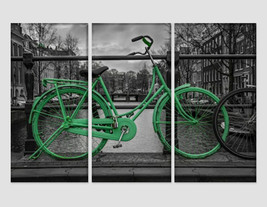 Amsterdam Canvas Art Green Bike on Black and White Abstract Photo Amsterdam Phot - £38.55 GBP