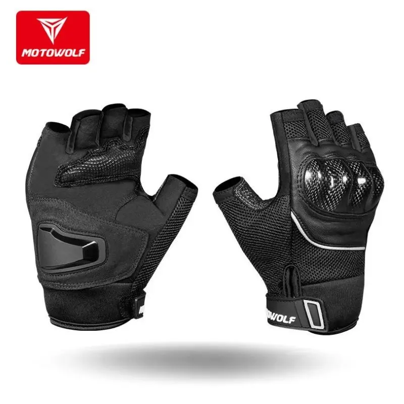 Motowolf Men&#39;s Fingerless Gloves Summer Half Finger Motorcycle Leather G... - £28.09 GBP