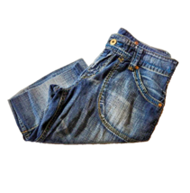 Levis Womens Jean Shorts 27x22&quot; Blue Denim Mid Rise Dark Wash Bermuda - $281.37 MXN