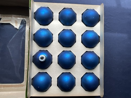 Vintage Box Of 12 Coby Glass Christmas Ornaments Blue IOB MCM Item image 4