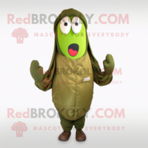 Olive Green Bean mascot costume character dressed with a Bomber Jacket and Scarf - $1,279.00