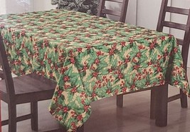 1 Fabric Tablecloth, 60&quot;x84&quot; Oval(6 People) Christmas,Holly Berries On Green,Hyh - £19.56 GBP