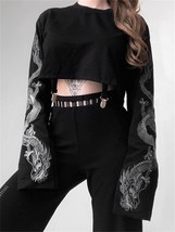 Black Crop Top Hoodie Sweatshirts Women Sweatshirt    Printed Harajuku Loose Swe - £73.24 GBP