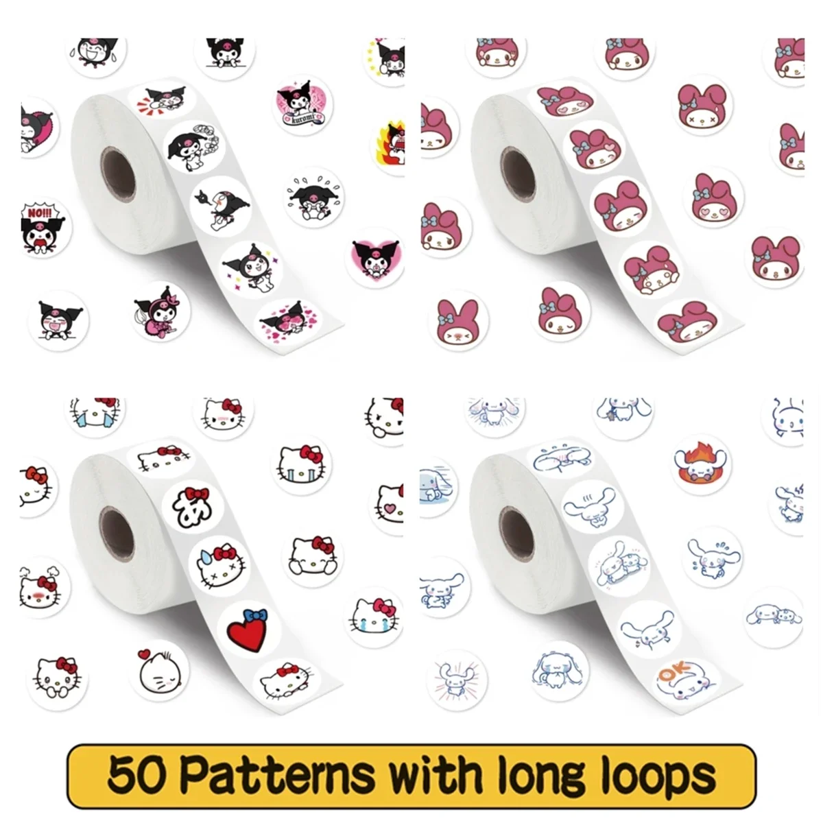 200Pcs/Roll Sanrio Kuromi Hello Kitty Cinnamoroll Pochacco Stickers for Kids - £5.35 GBP