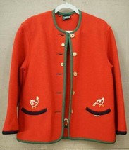 Vintage Geiger Austria Wool Bright Red Duck Goose Cardigan Sweater Jacket 36 - £51.29 GBP