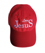 I Love Jesus Hat Cap  Red Embroidered Adjustable One Size Baseball Christ - $16.28 CAD