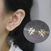 9ct Solid Gold Crystal Otothorp Stud Zirconia Earrings -Hashtag, gift, 9K Au375 - £60.56 GBP