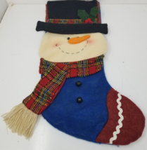 Snowman Christmas Stocking Santa&#39;s Best Scarf Tartan Heavy Fabric Large - $18.95