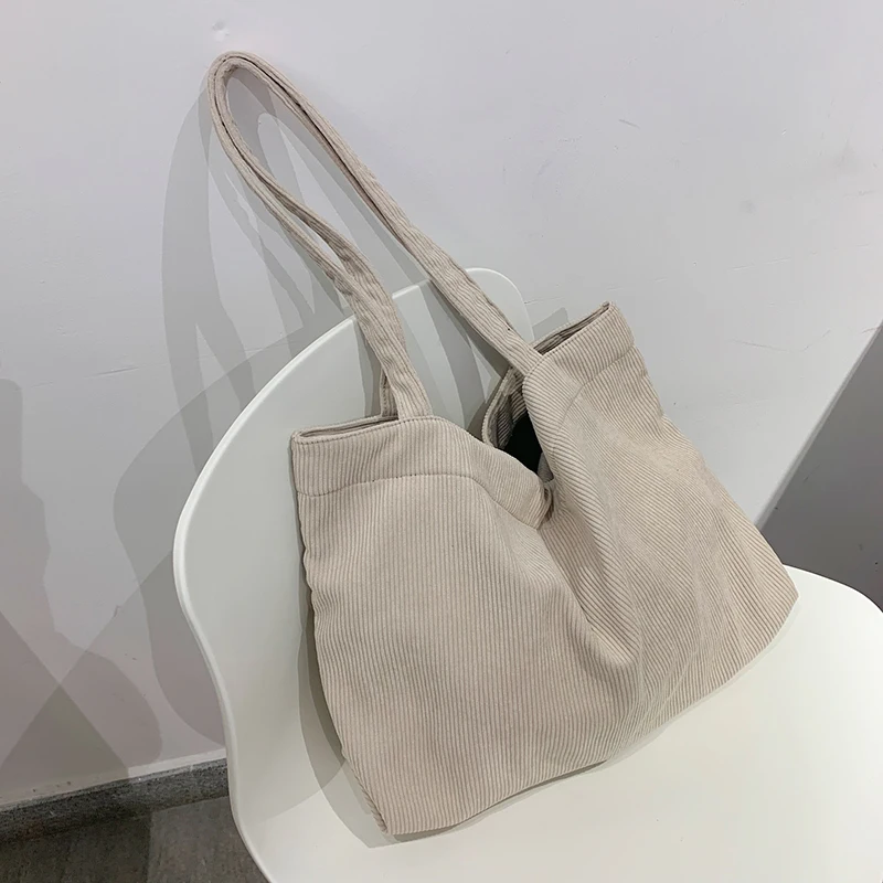 Women&#39; Shopper Shopping Bag Corduroy Tote Bag Female Handbags Casual Environment - £20.42 GBP