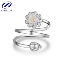  925 Sterling Silver Jewelry Personality Double Lotus Female Fresh Flower Ring - £8.75 GBP