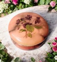 Genuine Alabaster Violets Hinged Trinket Box Vtg Pink Italy Vanity Decor READ - £11.72 GBP