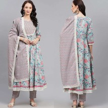 S to 7XL Plus Size &amp; Regular Women Blue Floral Printed Pleated Pure Cotton Kurta - £39.15 GBP