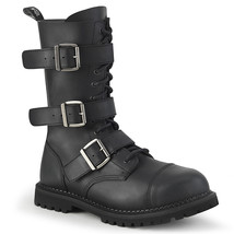DEMONIA RIOT-12BK Men&#39;s Black Faux Leather Punk Combat Steel Toe Calf Hi... - $101.95