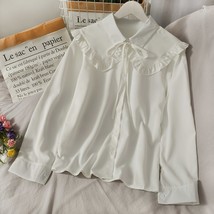 Vintage Sweet White Shirt Women Korean  Up Peter Pan Collar Blouses Spring Autum - £30.94 GBP