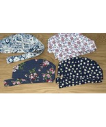 Lot Of 4 Tie Scrub Caps -  Blues Florals Dots, Crazy For Stitching - $17.82