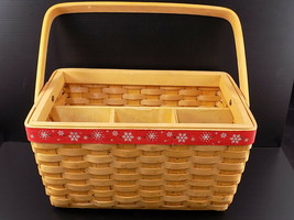 Vintage Woven Rattan Picnic Napkin Silverware Basket w/ Handle 11&quot; X 7&quot; X 6&quot; - £7.19 GBP