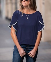 Amaryllis Navy Tulip-Sleeve Boatneck Top (3XL) - $16.09