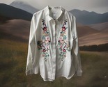 Peck &amp; Peck Long Sleeved Button Front Blouse Womens Size XL White Embroi... - $29.58