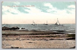 Port Chester NY View Of The Sound Sailboats Beach Scene New York Postcard C39 - £7.85 GBP