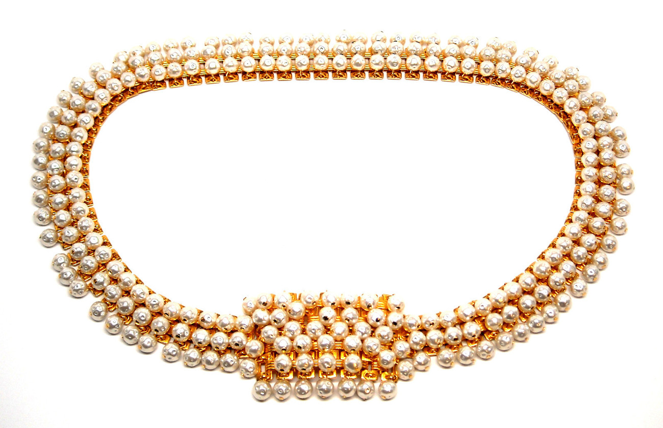 Authentic Vintage CHRISTIAN DIOR Gold Faux Pearl Cha Cha Belt 1940 Antique RARE - £747.57 GBP