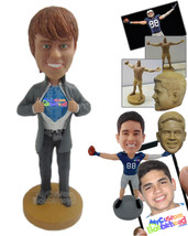 Personalized Bobblehead Cool Dude In Formal Outfit Showing His Superhero Costume - £72.72 GBP