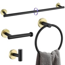 Black And Gold Bathroom Hardware Accessories Set, 4 Pieces Towel Bar Set Sus304  - $44.99