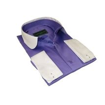Men 100% Cotton Shirt CIERO MONTERO Turkey #STN 240 Purple/White Collar Slim Fit image 2