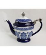 Grace by Bombay Teapot with Handle Lid Cobalt Blue White Silver Tone Tri... - £70.30 GBP