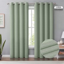 Melodieux Green Linen Blackout Curtains 84 Inches Long For Bedroom,, 2 Panels - £30.64 GBP