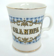 Vintage Grandpa Mug Blue Plaid Gingham Old Fashioned Gilded 4&quot; Tall Flared MA949 - £7.43 GBP