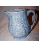 Vintage Blue Small Crock Pitcher w/Embossed  Village Scene-Inscribed on ... - $33.58 CAD