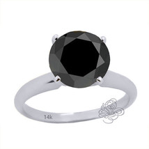 1.25 CARAT 14k White Gold Round Cut Black Diamond Solitaire Engagement Ring - £230.65 GBP