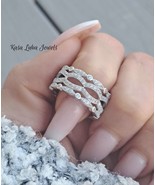 Cubic Zirconia Sterling Silver Statement Ring - Wide Anniversary Band - $1,354.43 MXN