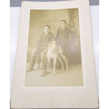 Antique CDV Cabinet Card, Brothers in Victorian Finery with Large Pet Dog, Fancy - £76.81 GBP