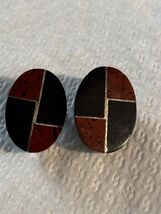 Taxco Mexico Sterling Silver Onyx Mahogany Obsidian Oval Clip Earrings - $25.00