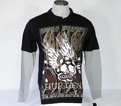 Hurley Signature Black &amp; Gray Layered Sleeve Polo Shirt Men&#39;s Medium M NWT - $29.69