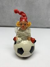 Ceramic Circus Clown Sitting On A Soccer Ball Bank KG - $9.89