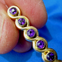 Antique Amethyst Art Deco Brooch Gatsby era Vintage Solid 14k Gold Bar Pin Clip - $1,325.25