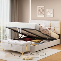 Queen Beige Upholstered Bed Set w/ Storage - $538.99