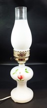 Hand Painted Milk Glass Rose Blossum Electric Oil Lamp Stands 17 1/2&quot; Tall - £35.59 GBP