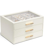 Glass Lid Jewelry Organizer with 3 Drawers for Necklaces Rings Earrings ... - $129.56