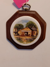 Vintage Octagon Wooden And Ceramic Wall Plaque Farm Scene With Blacksmit... - $18.66